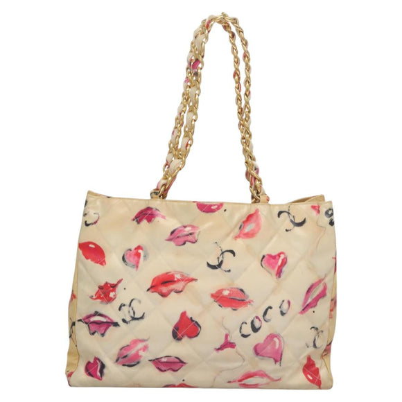 CHANEL Matelasse Chain COCO Mark Lip Tote Bag Vinyl Red CC Auth yk17404