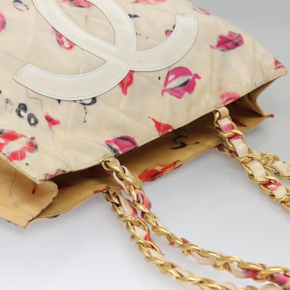 CHANEL Matelasse Chain COCO Mark Lip Tote Bag Vinyl Red CC Auth yk17404