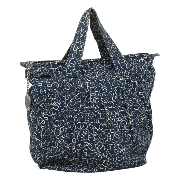 CHANEL Arabesque Tote Bag Canvas Navy CC Auth yk17405