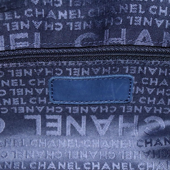 CHANEL Arabesque Tote Bag Canvas Navy CC Auth yk17405