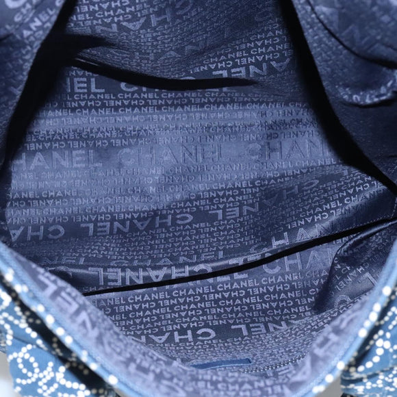CHANEL Arabesque Tote Bag Canvas Navy CC Auth yk17405