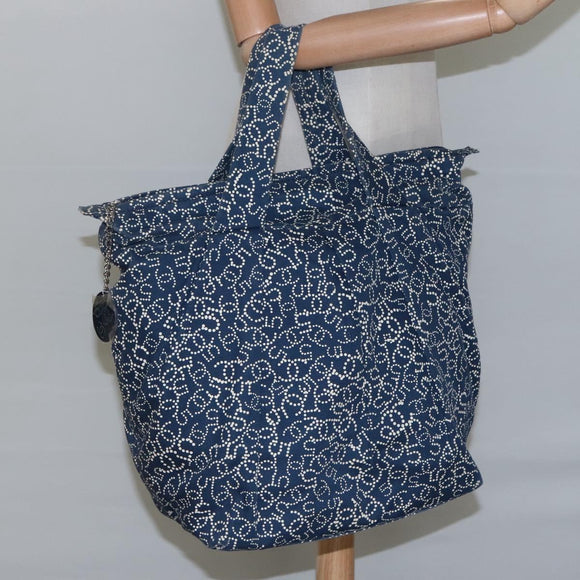 CHANEL Arabesque Tote Bag Canvas Navy CC Auth yk17405