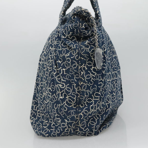 CHANEL Arabesque Tote Bag Canvas Navy CC Auth yk17405