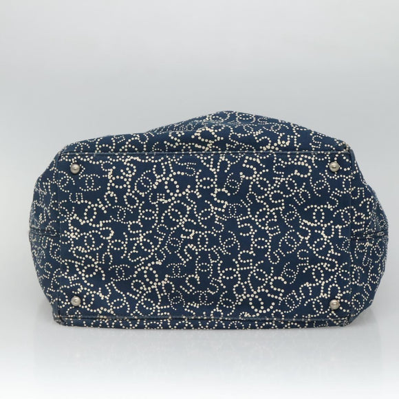 CHANEL Arabesque Tote Bag Canvas Navy CC Auth yk17405