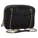 CHANEL Chain V Stitch Shoulder Bag Lamb Skin Black Gold CC Auth yk17457-1