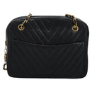CHANEL Chain V Stitch Shoulder Bag Lamb Skin Black Gold CC Auth yk17457-13