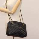 CHANEL Chain V Stitch Shoulder Bag Lamb Skin Black Gold CC Auth yk17457-27