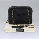 CHANEL Chain V Stitch Shoulder Bag Lamb Skin Black Gold CC Auth yk17457-12