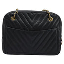CHANEL Chain V Stitch Shoulder Bag Lamb Skin Black Gold CC Auth yk17457-2