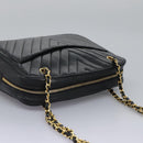 CHANEL Chain V Stitch Shoulder Bag Lamb Skin Black Gold CC Auth yk17457-6