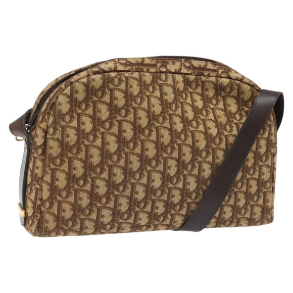 Christian Dior Trotter Canvas Shoulder Bag Brown Gold Auth yk17509
