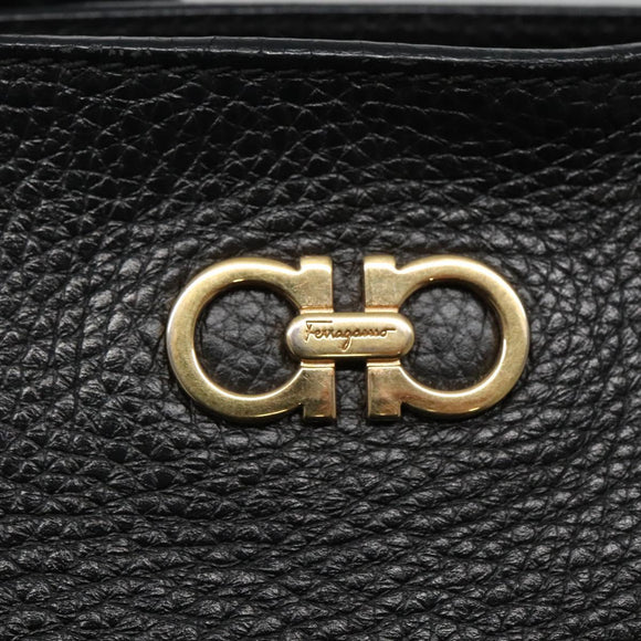 Salvatore Ferragamo Gancini Hand Bag Leather Black Gold Auth yk17510
