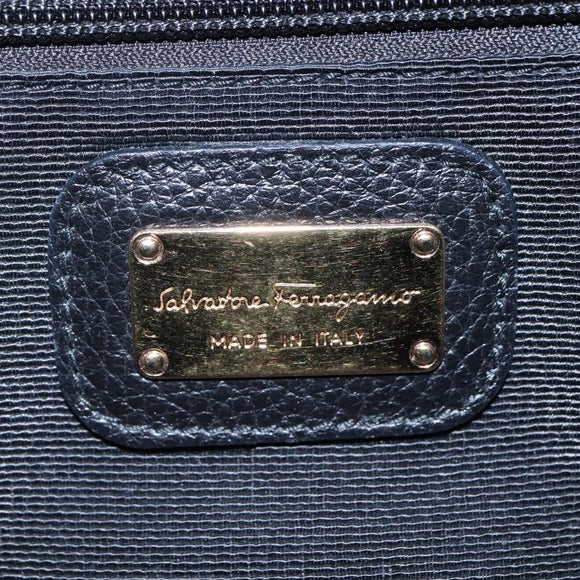 Salvatore Ferragamo Gancini Hand Bag Leather Black Gold Auth yk17510