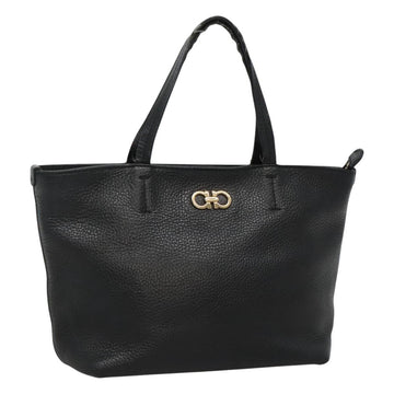 Salvatore Ferragamo Gancini Hand Bag Leather Black Gold Auth yk17510