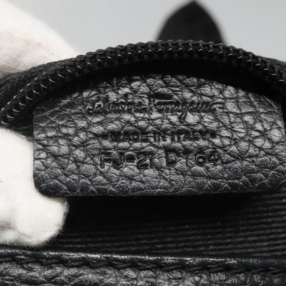 Salvatore Ferragamo Gancini Hand Bag Leather Black Gold Auth yk17510