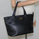 Salvatore Ferragamo Gancini Hand Bag Leather Black Gold Auth yk17510-22