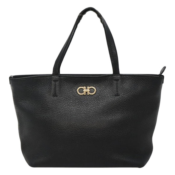 Salvatore Ferragamo Gancini Hand Bag Leather Black Gold Auth yk17510