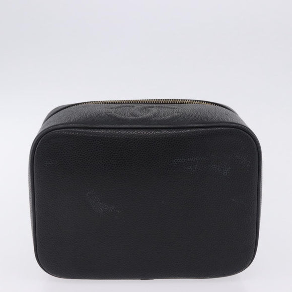 CHANEL COCO Mark Vanity Pouch Caviar Skin Black Gold CC Auth yk17517