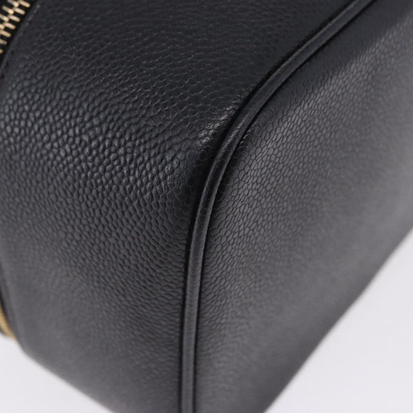 CHANEL COCO Mark Vanity Pouch Caviar Skin Black Gold CC Auth yk17517