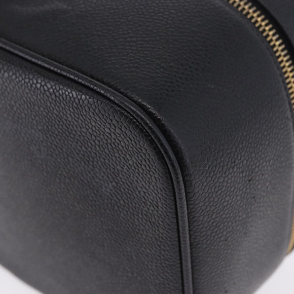 CHANEL COCO Mark Vanity Pouch Caviar Skin Black Gold CC Auth yk17517