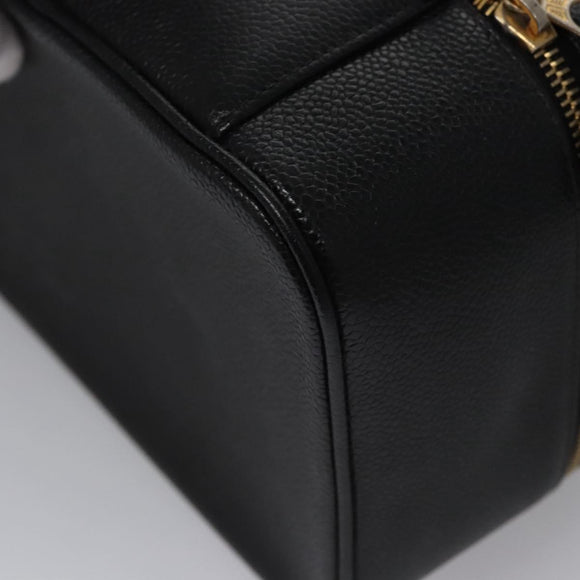 CHANEL COCO Mark Vanity Pouch Caviar Skin Black Gold CC Auth yk17517