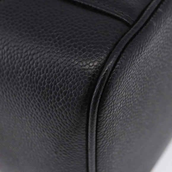 CHANEL COCO Mark Vanity Pouch Caviar Skin Black Gold CC Auth yk17517