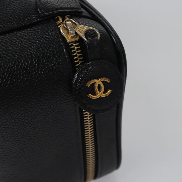 CHANEL COCO Mark Vanity Pouch Caviar Skin Black Gold CC Auth yk17517