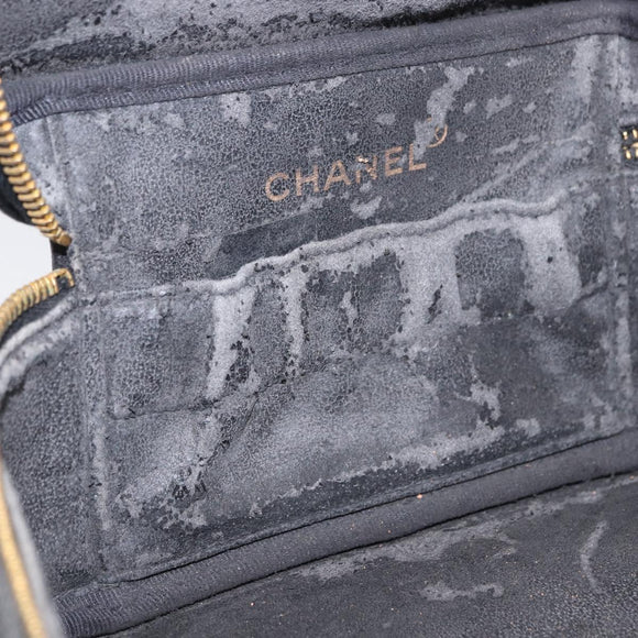 CHANEL COCO Mark Vanity Pouch Caviar Skin Black Gold CC Auth yk17517