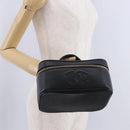 CHANEL COCO Mark Vanity Pouch Caviar Skin Black Gold CC Auth yk17517-27