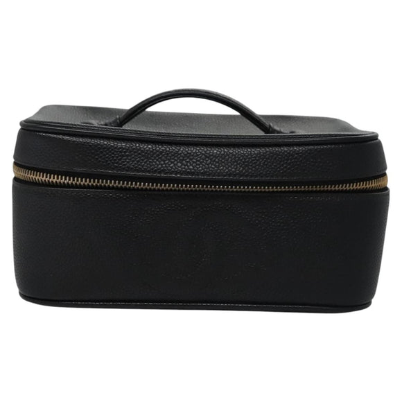 CHANEL COCO Mark Vanity Pouch Caviar Skin Black Gold CC Auth yk17517