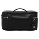 CHANEL COCO Mark Vanity Pouch Caviar Skin Black Gold CC Auth yk17517-2