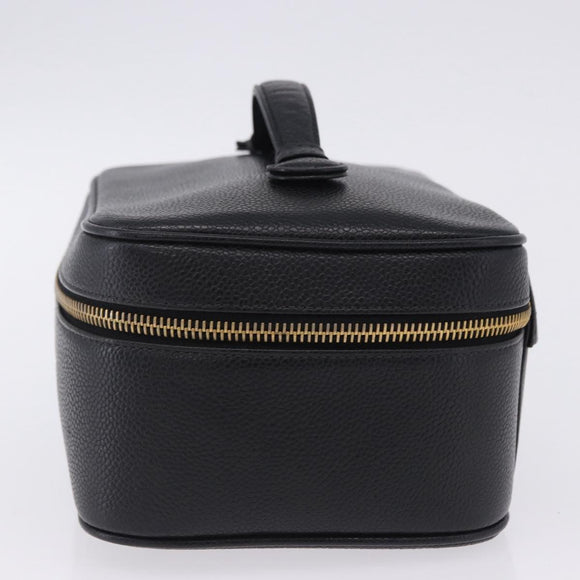 CHANEL COCO Mark Vanity Pouch Caviar Skin Black Gold CC Auth yk17517