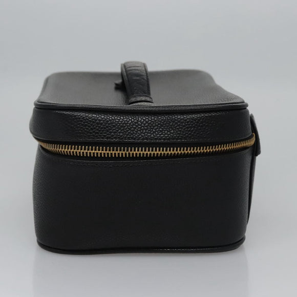 CHANEL COCO Mark Vanity Pouch Caviar Skin Black Gold CC Auth yk17517