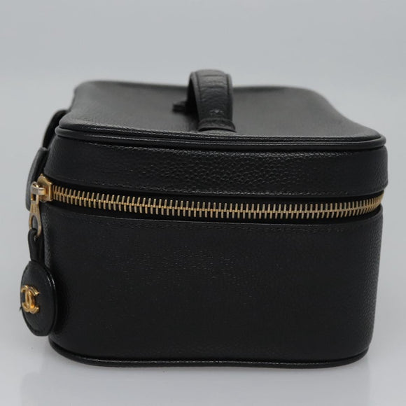CHANEL COCO Mark Vanity Pouch Caviar Skin Black Gold CC Auth yk17517