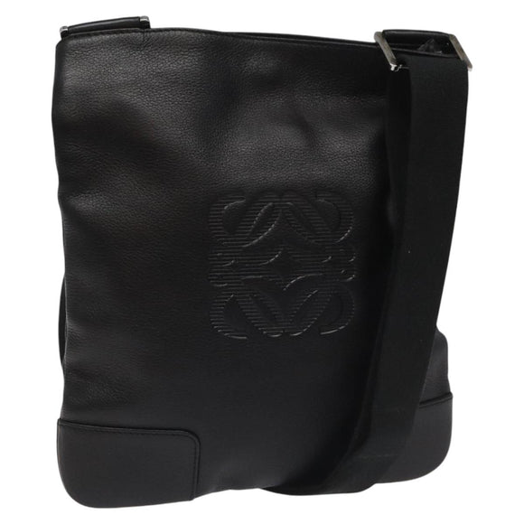 LOEWE Anagram Shoulder Bag Leather Black Silver Auth yk17569