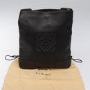LOEWE Anagram Shoulder Bag Leather Black Silver Auth yk17569-12