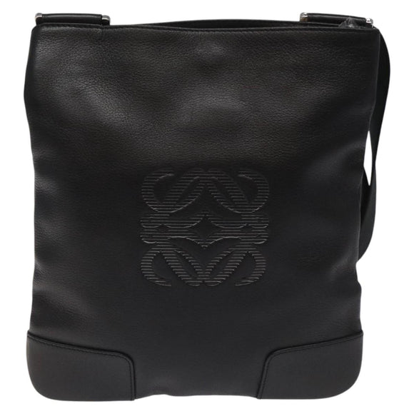 LOEWE Anagram Shoulder Bag Leather Black Silver Auth yk17569