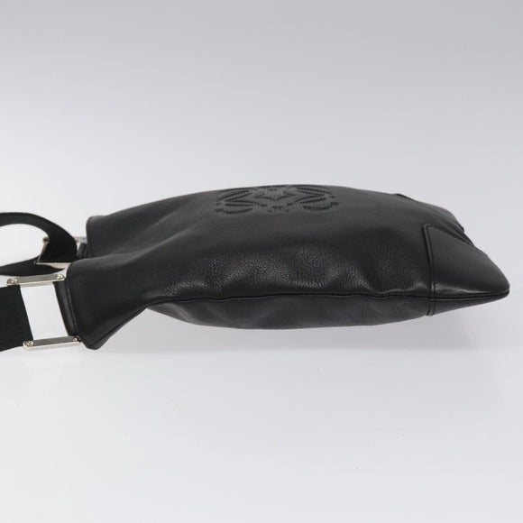 LOEWE Anagram Shoulder Bag Leather Black Silver Auth yk17569