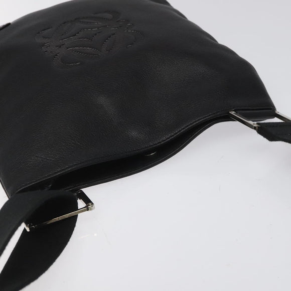 LOEWE Anagram Shoulder Bag Leather Black Silver Auth yk17569