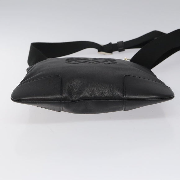 LOEWE Anagram Shoulder Bag Leather Black Silver Auth yk17569