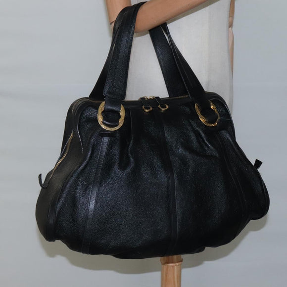 BVLGARI Chandra Tote Bag Leather Black Gold Auth yk17602