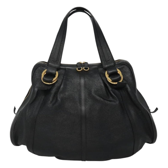 BVLGARI Chandra Tote Bag Leather Black Gold Auth yk17602