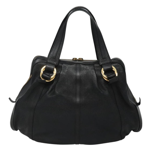 BVLGARI Chandra Tote Bag Leather Black Gold Auth yk17602