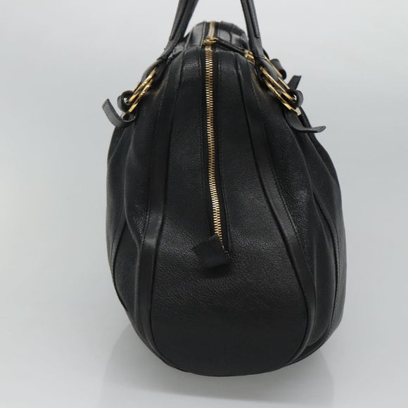 BVLGARI Chandra Tote Bag Leather Black Gold Auth yk17602
