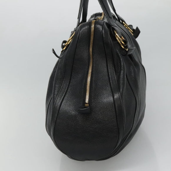 BVLGARI Chandra Tote Bag Leather Black Gold Auth yk17602