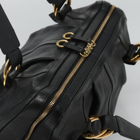 BVLGARI Chandra Tote Bag Leather Black Gold Auth yk17602