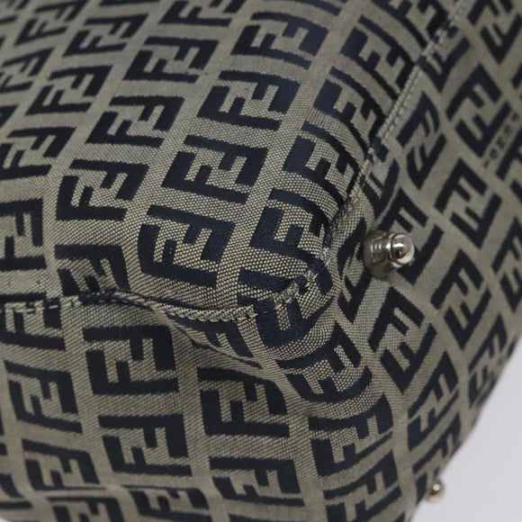FENDI Zucchino Canvas Hand Bag Navy Silver Auth yk17654
