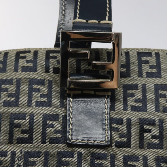 FENDI Zucchino Canvas Hand Bag Navy Silver Auth yk17654