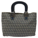 FENDI Zucchino Canvas Hand Bag Navy Silver Auth yk17654-13