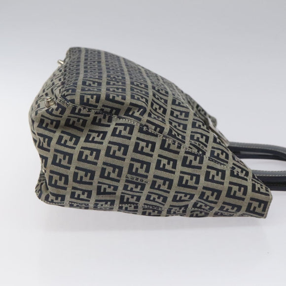 FENDI Zucchino Canvas Hand Bag Navy Silver Auth yk17654
